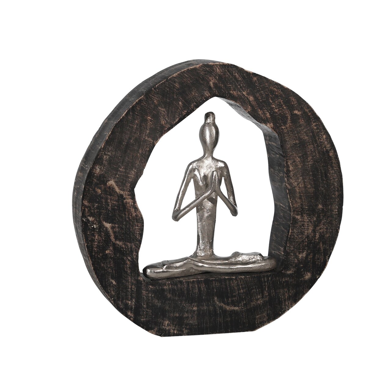 Kingston Living Mango Wood Yoga Lady in Circle Log Sculpture - 11" - Silver
